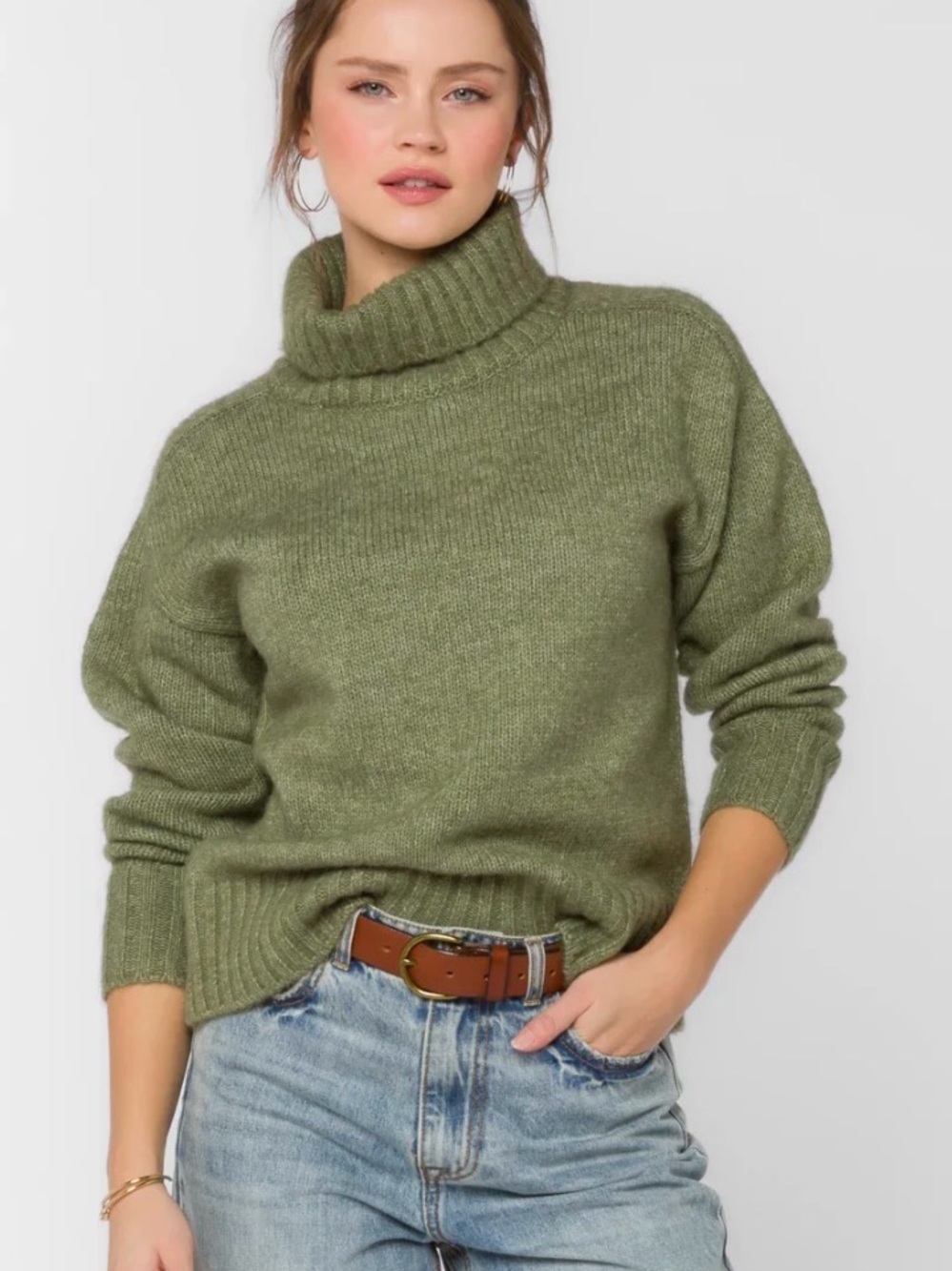 Velvet Heart Tillie Sweater - Olive Green Turtleneck